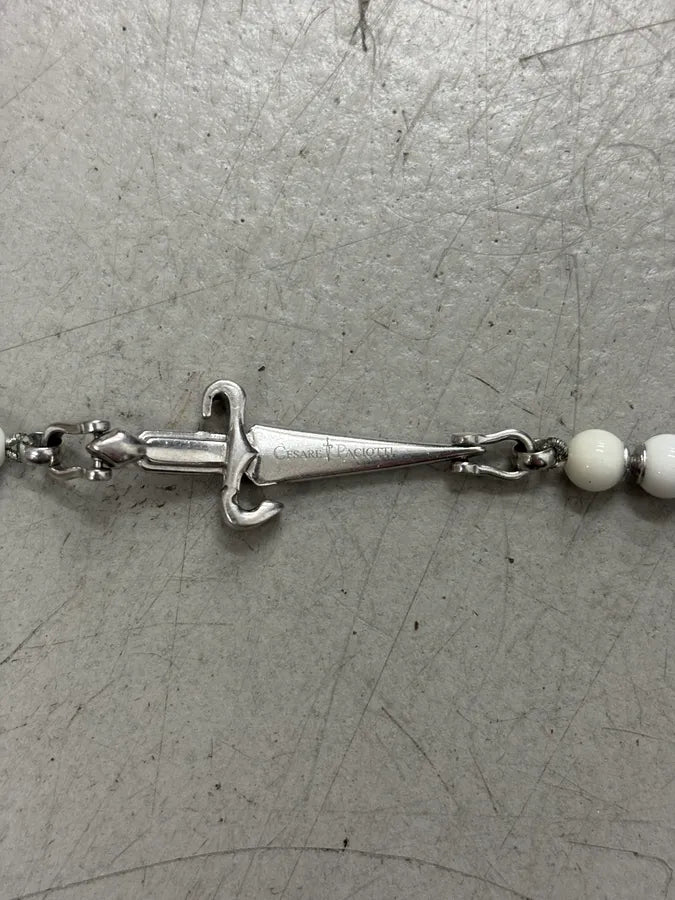Cesare Paciotti Silver White Beaded Dagger Bracelet KYhJsNS 5