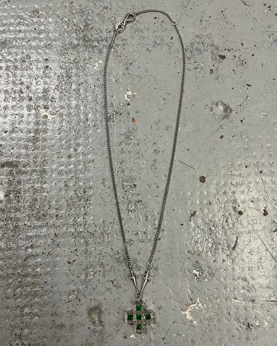 Cesare Paciotti Stainless Steel Green Stone Cross Dagger Necklace rrLpAFM 0