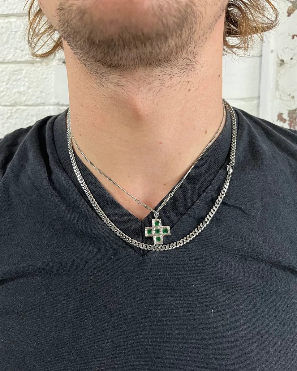 Cesare Paciotti Stainless Steel Green Stone Cross Dagger Necklace rrLpAFM 1