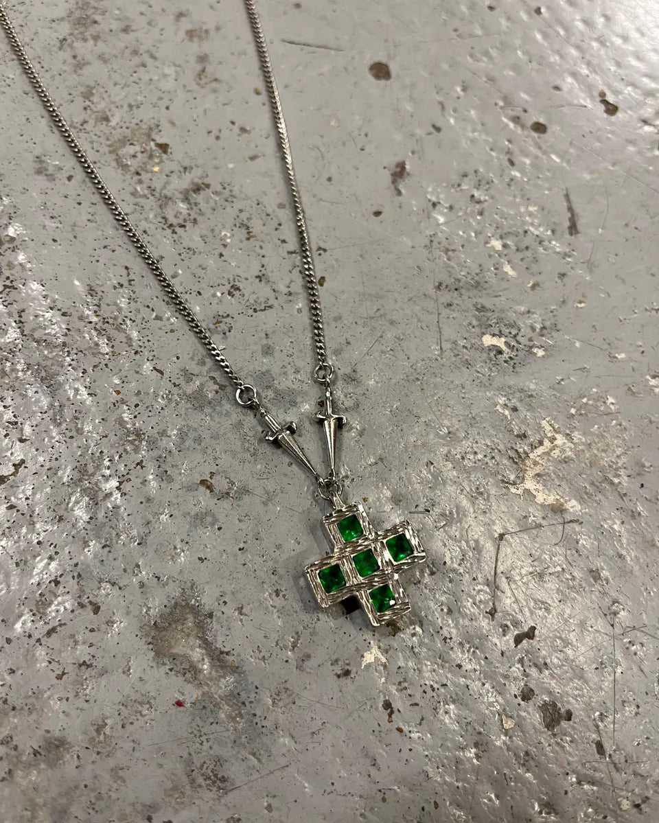Cesare Paciotti Stainless Steel Green Stone Cross Dagger Necklace rrLpAFM 2