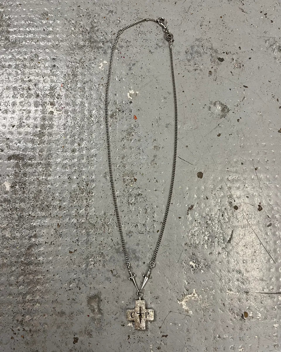 Cesare Paciotti Stainless Steel Green Stone Cross Dagger Necklace rrLpAFM 4