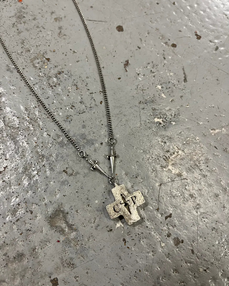 Cesare Paciotti Stainless Steel Green Stone Cross Dagger Necklace rrLpAFM 5