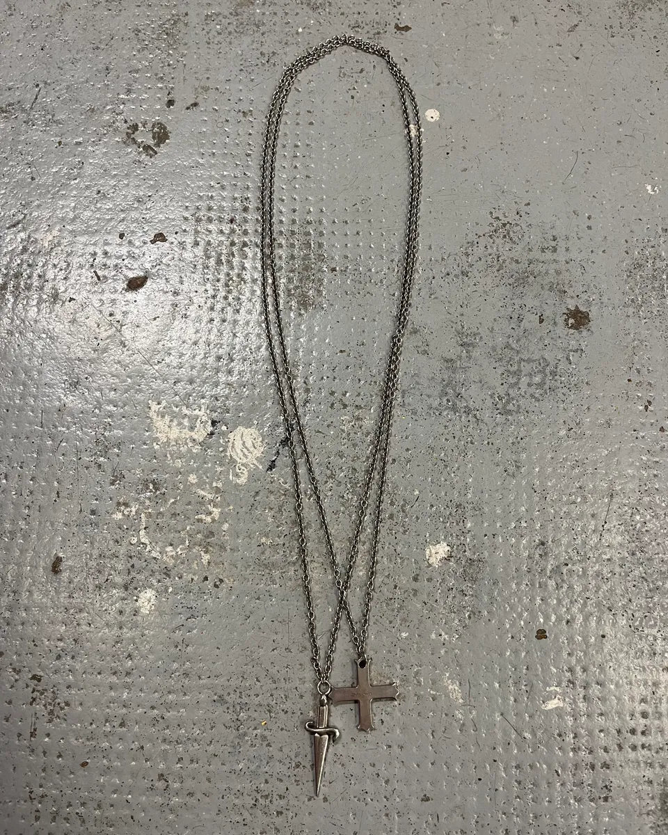 Cesare Paciotti Steel Double Chain Cross & Sword Necklace QTUvkEL 1