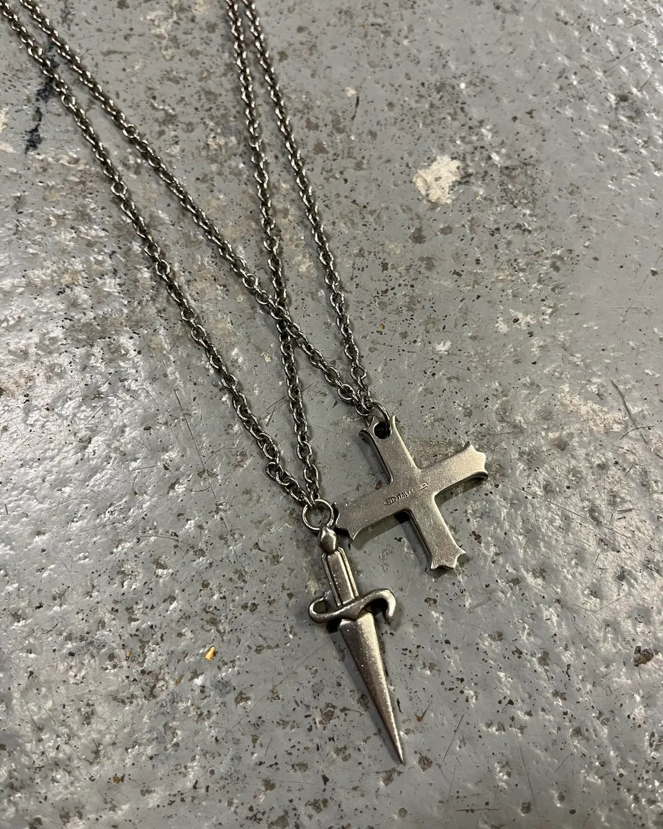 Cesare Paciotti Steel Double Chain Cross & Sword Necklace QTUvkEL 2