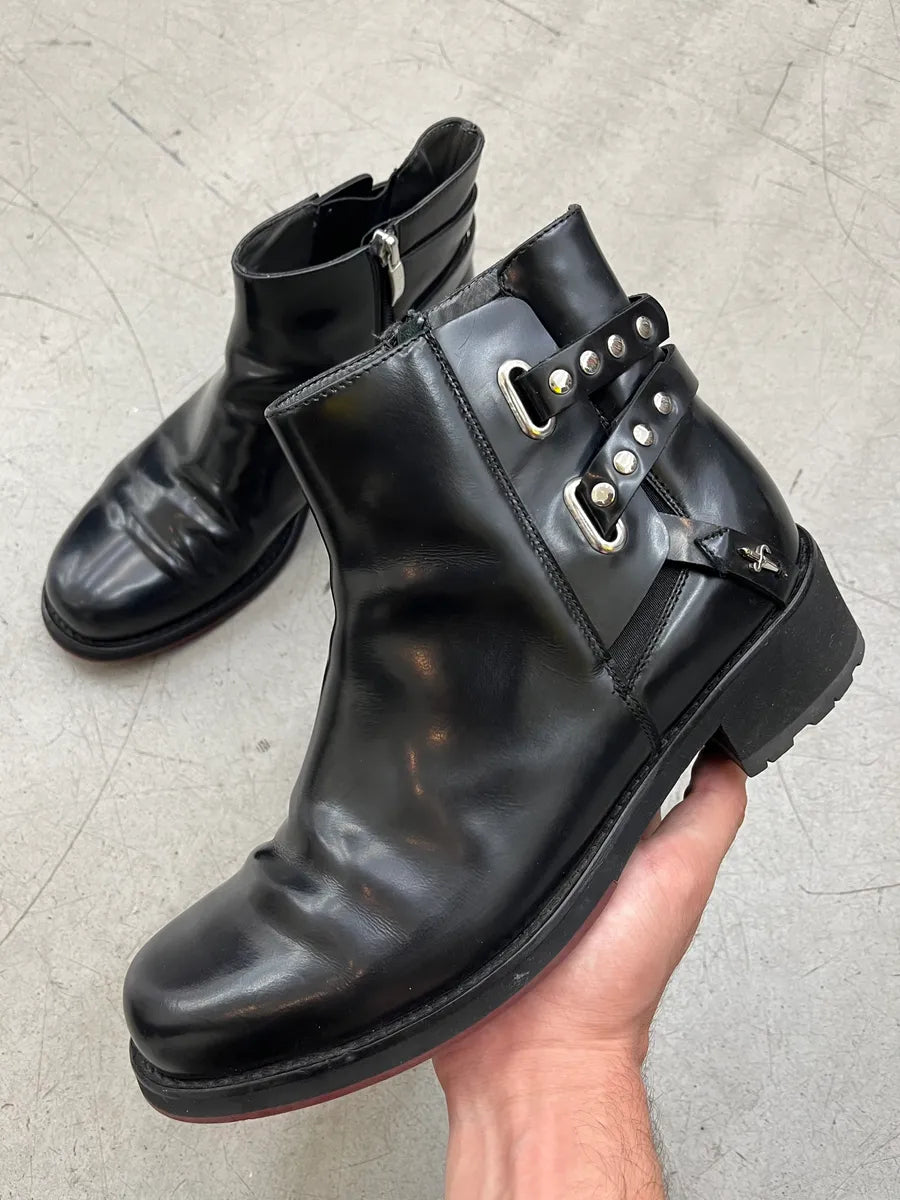 Cesare Paciotti Strap Studded Black Leather Boots cNNocXQ 0