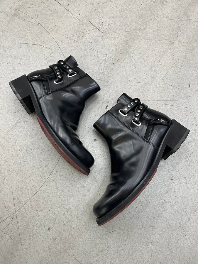 Cesare Paciotti Strap Studded Black Leather Boots cNNocXQ 1
