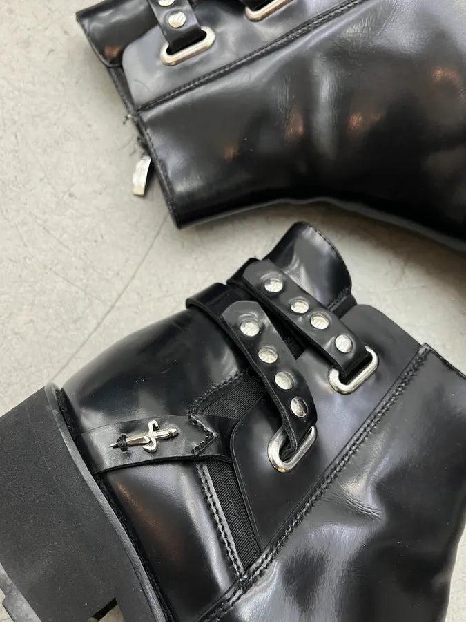 Cesare Paciotti Strap Studded Black Leather Boots cNNocXQ 2