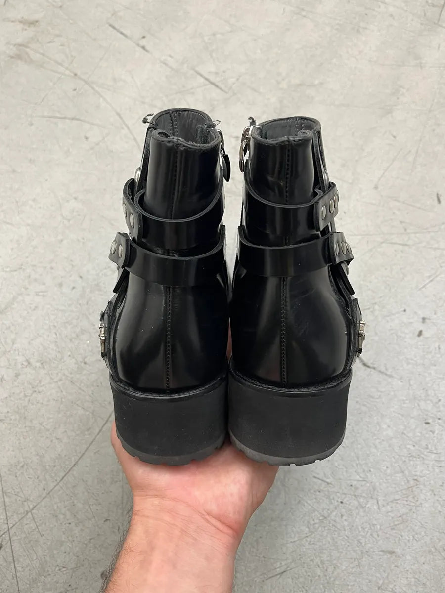 Cesare Paciotti Strap Studded Black Leather Boots cNNocXQ 5