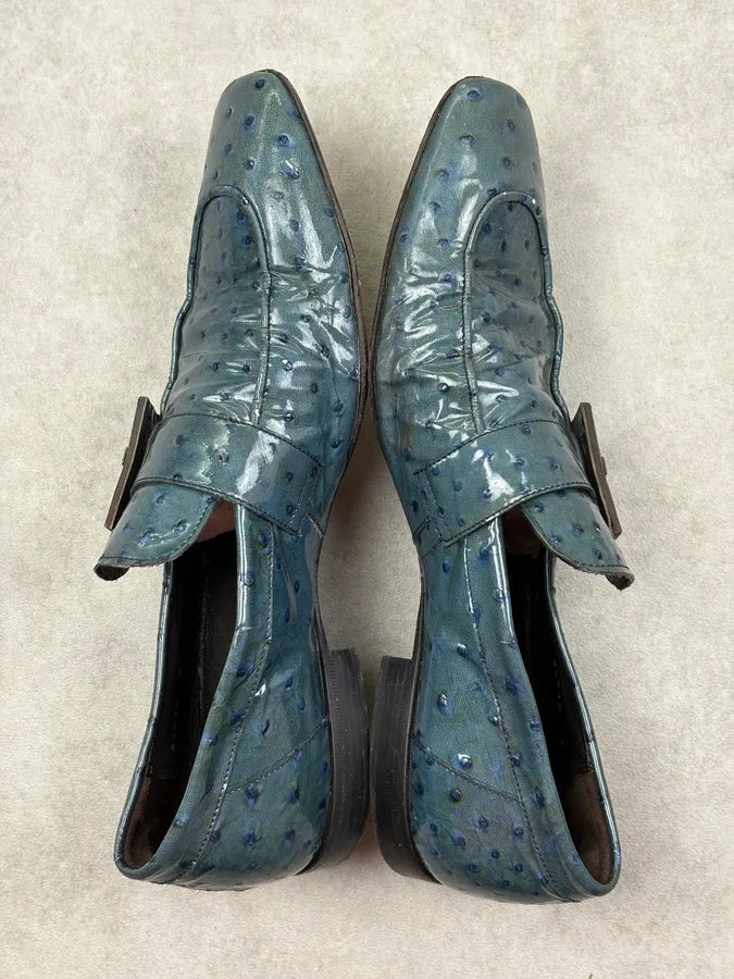 Cesare Paciotti Turquoise Oastrich Embossed Leather Loafer Shoes rbLYaLn 4