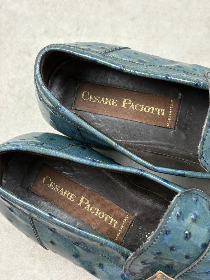 Cesare Paciotti Turquoise Oastrich Embossed Leather Loafer Shoes rbLYaLn 6