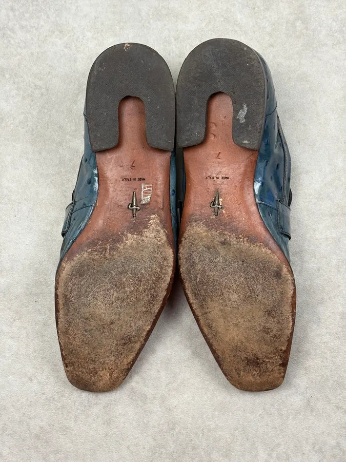Cesare Paciotti Turquoise Oastrich Embossed Leather Loafer Shoes rbLYaLn 7