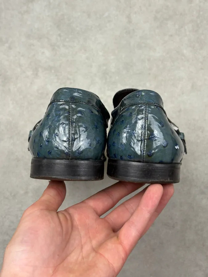 Cesare Paciotti Turquoise Oastrich Embossed Leather Loafer Shoes rbLYaLn 5