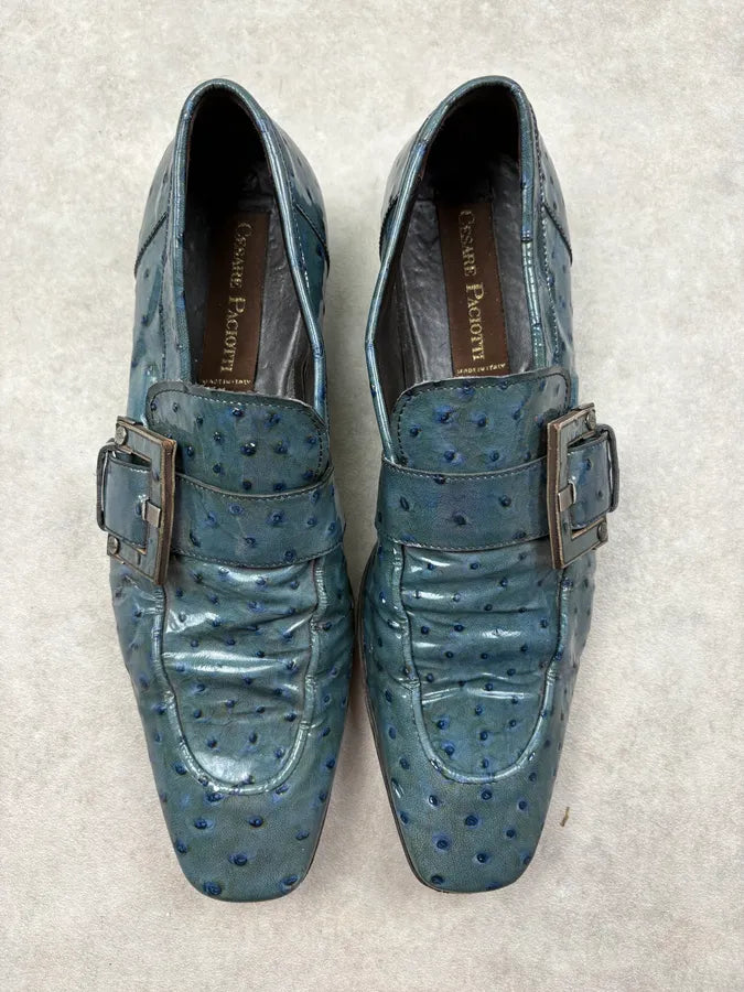 Cesare Paciotti Turquoise Oastrich Embossed Leather Loafer Shoes rbLYaLn 1