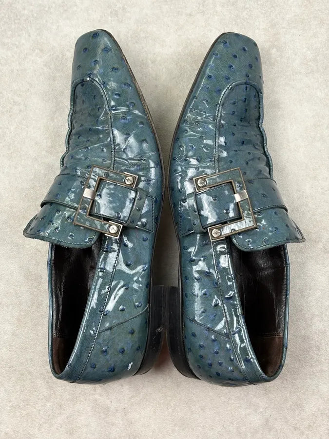 Cesare Paciotti Turquoise Oastrich Embossed Leather Loafer Shoes rbLYaLn 3