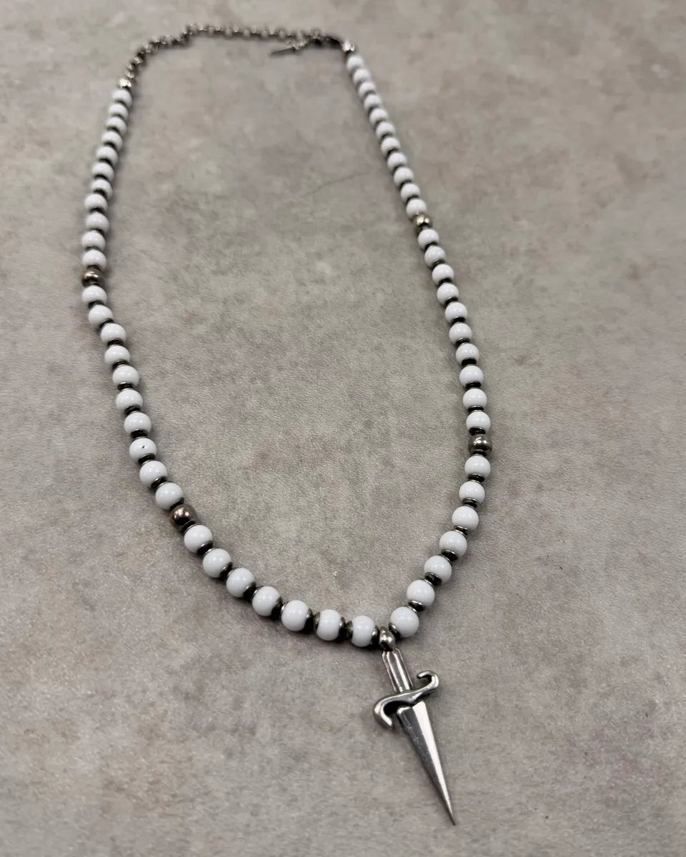 Cesare Paciotti White Pearl Beaded Dagger Necklace nBorlZc 0