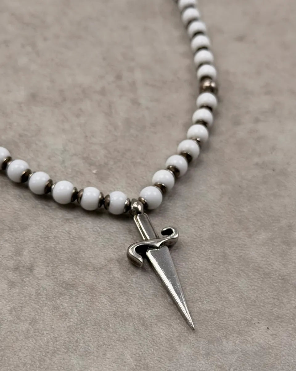 Cesare Paciotti White Pearl Beaded Dagger Necklace nBorlZc 1