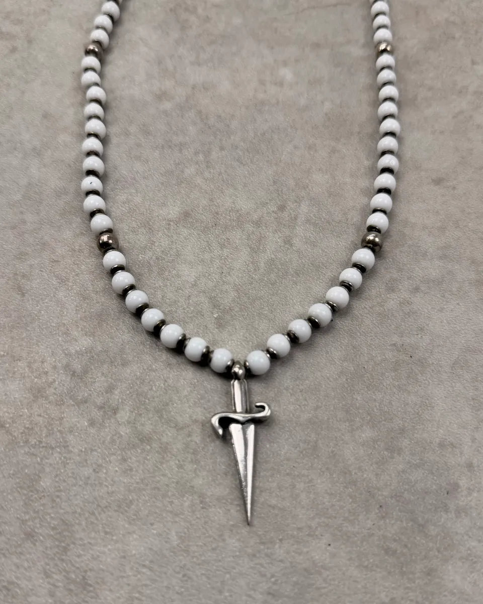 Cesare Paciotti White Pearl Beaded Dagger Necklace nBorlZc 3