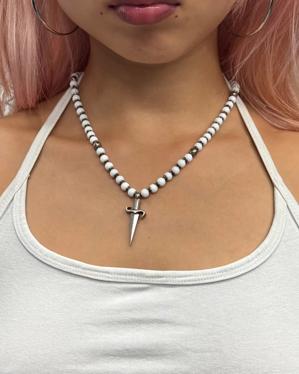 Cesare Paciotti White Pearl Beaded Dagger Necklace nBorlZc 4