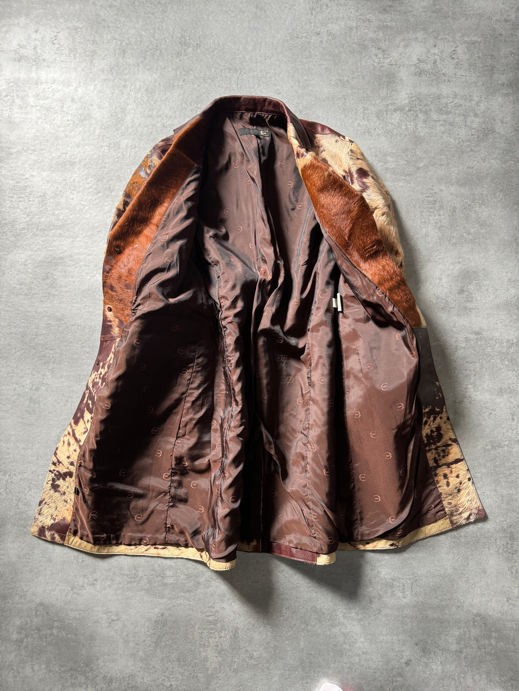 2000s Cavalli Imperial Brown Pony Hair Long Leather Jacket (L) - 10