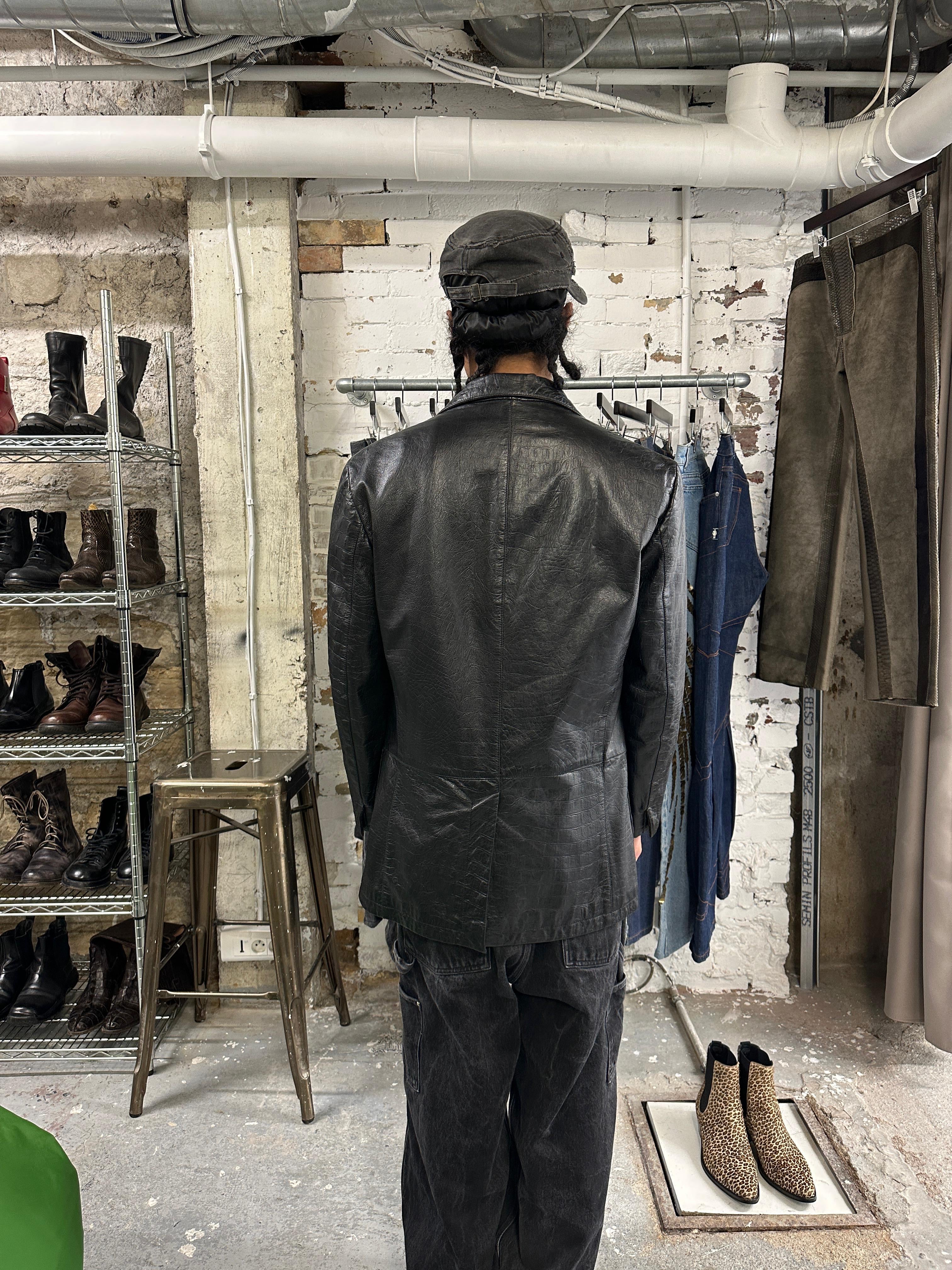 AW2002 Cavalli Black Crocodile Effect Suit Leather Jacket (M) - 3