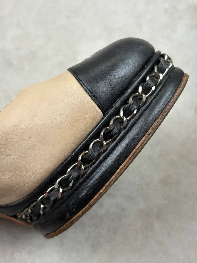 Chanel Beige Leather Chain Link Platform Heels uOebzZn 9