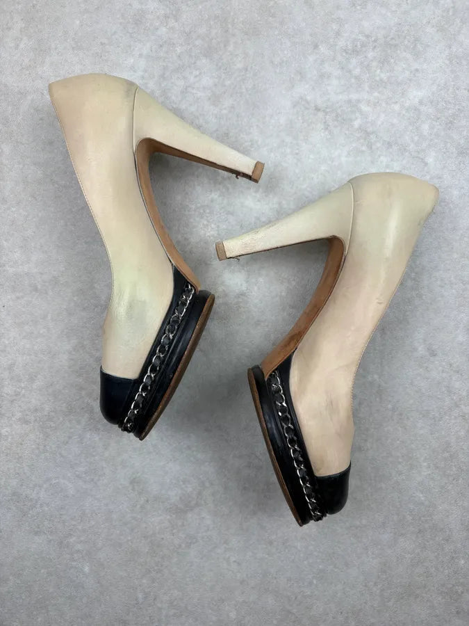 Chanel Beige Leather Chain Link Platform Heels uOebzZn 4