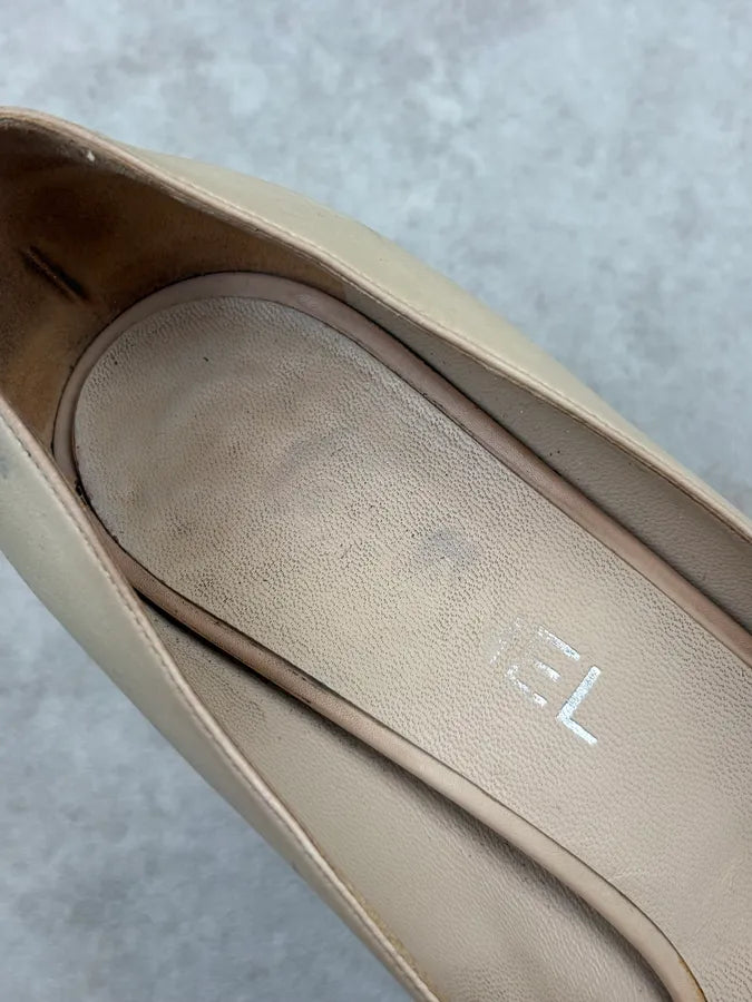 Chanel Beige Leather Chain Link Platform Heels uOebzZn 7