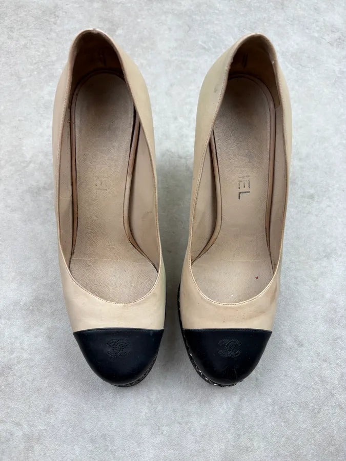 Chanel Beige Leather Chain Link Platform Heels uOebzZn 1