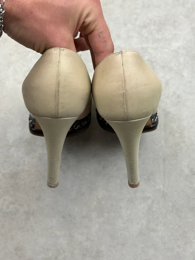 Chanel Beige Leather Chain Link Platform Heels uOebzZn 5