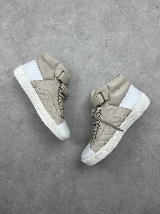 Chanel Beige Strap Quilted High-Top Leather Sneakers XRgHTeD 3