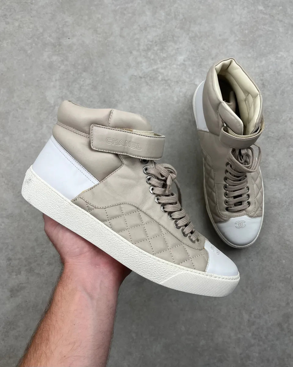 Chanel Beige Strap Quilted High-Top Leather Sneakers XRgHTeD 0