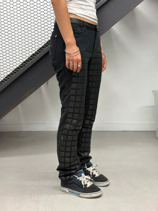 FW2011 Chanel Black Leather Studded Grid Pants bHWGkTE 2