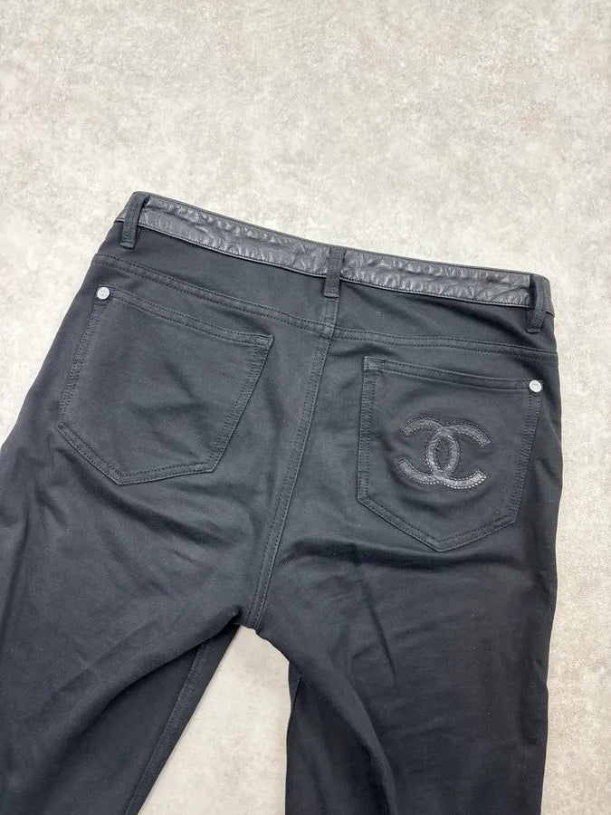 FW2011 Chanel Black Leather Studded Grid Pants bHWGkTE 5