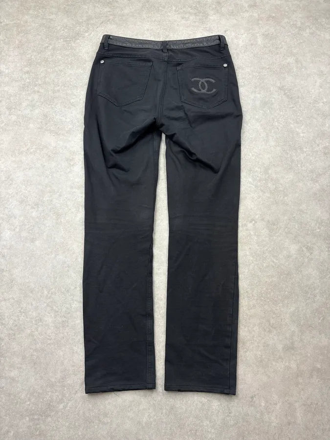 FW2011 Chanel Black Leather Studded Grid Pants bHWGkTE 4