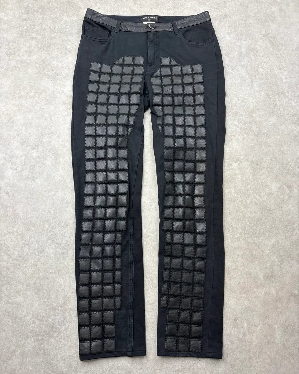 FW2011 Chanel Black Leather Studded Grid Pants bHWGkTE 0