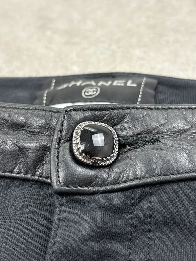 FW2011 Chanel Black Leather Studded Grid Pants bHWGkTE 6