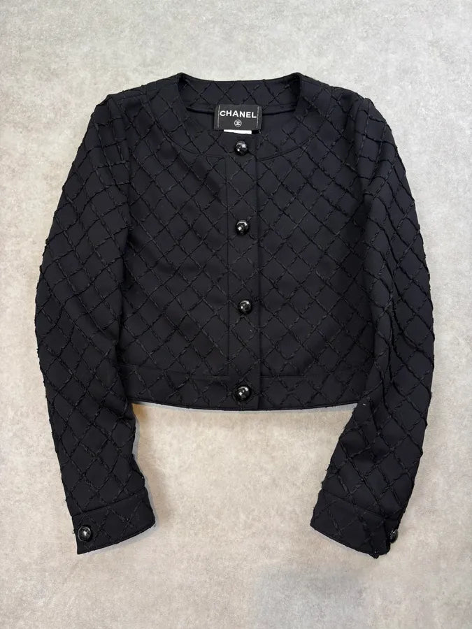 Chanel Black Diamond Quilted Cropped Jacket tOIXolg 0