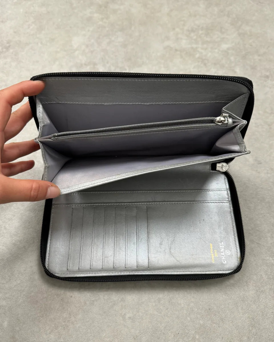 Chanel Black Lambskin Camellia Embossed Leather Wallet UpJFmen 4