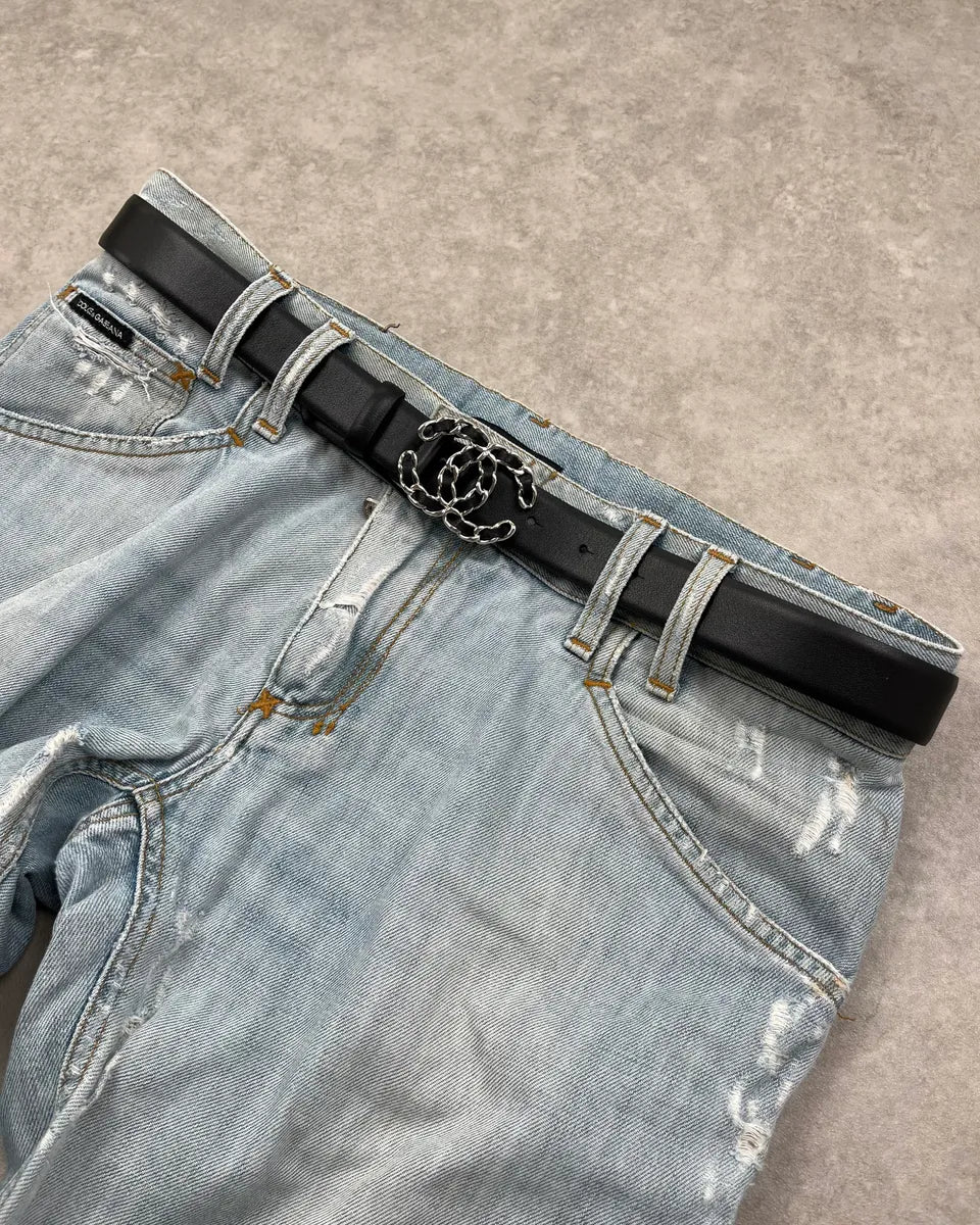 Chanel Black Leather Logo Buckle Belt HWEvUdH 0