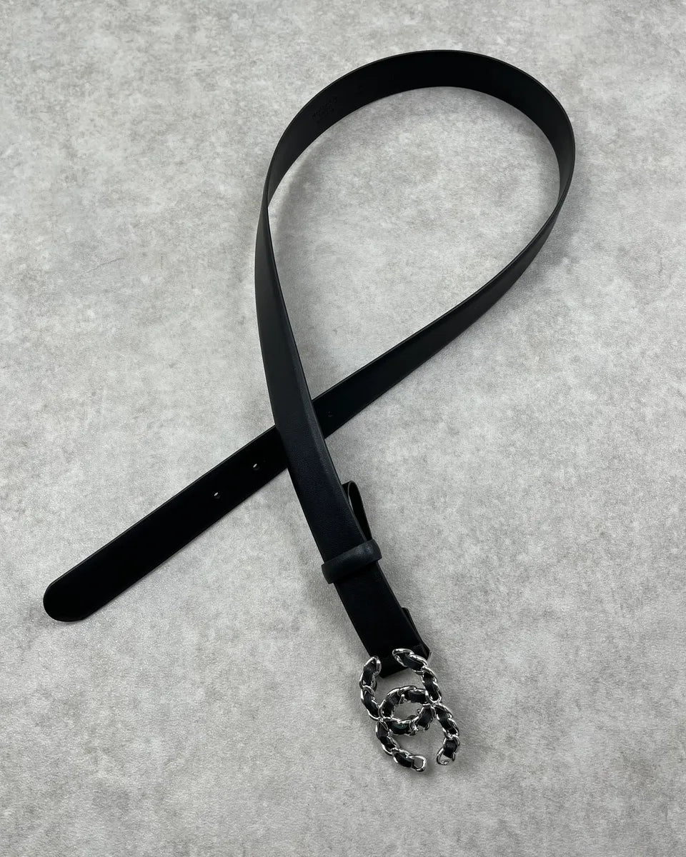 Chanel Black Leather Logo Buckle Belt HWEvUdH 1