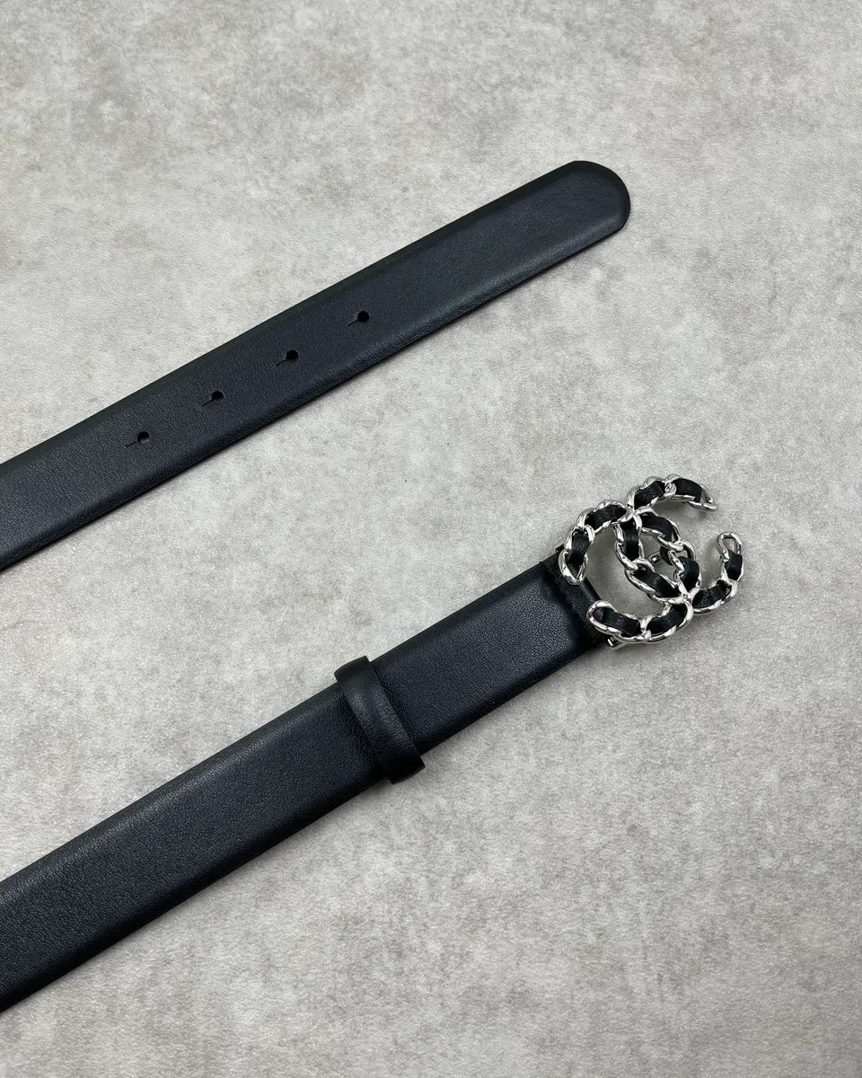 Chanel Black Leather Logo Buckle Belt HWEvUdH 3