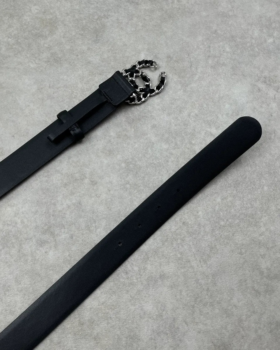 Chanel Black Leather Logo Buckle Belt HWEvUdH 5