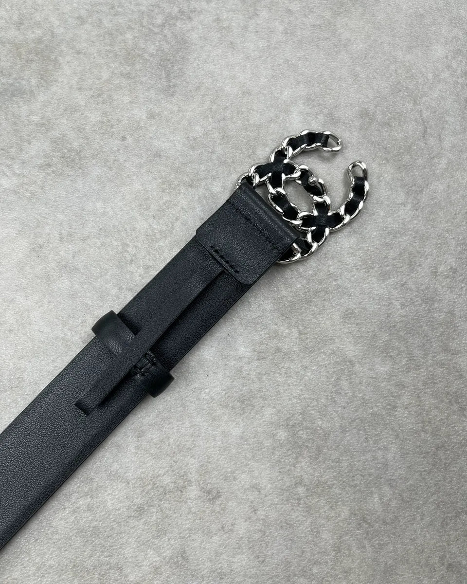 Chanel Black Leather Logo Buckle Belt HWEvUdH 6