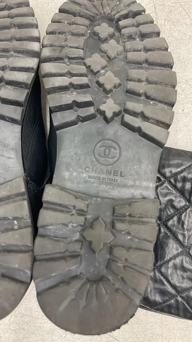Chanel Black Leather Quilted Biker Boots hXdGHcs 8