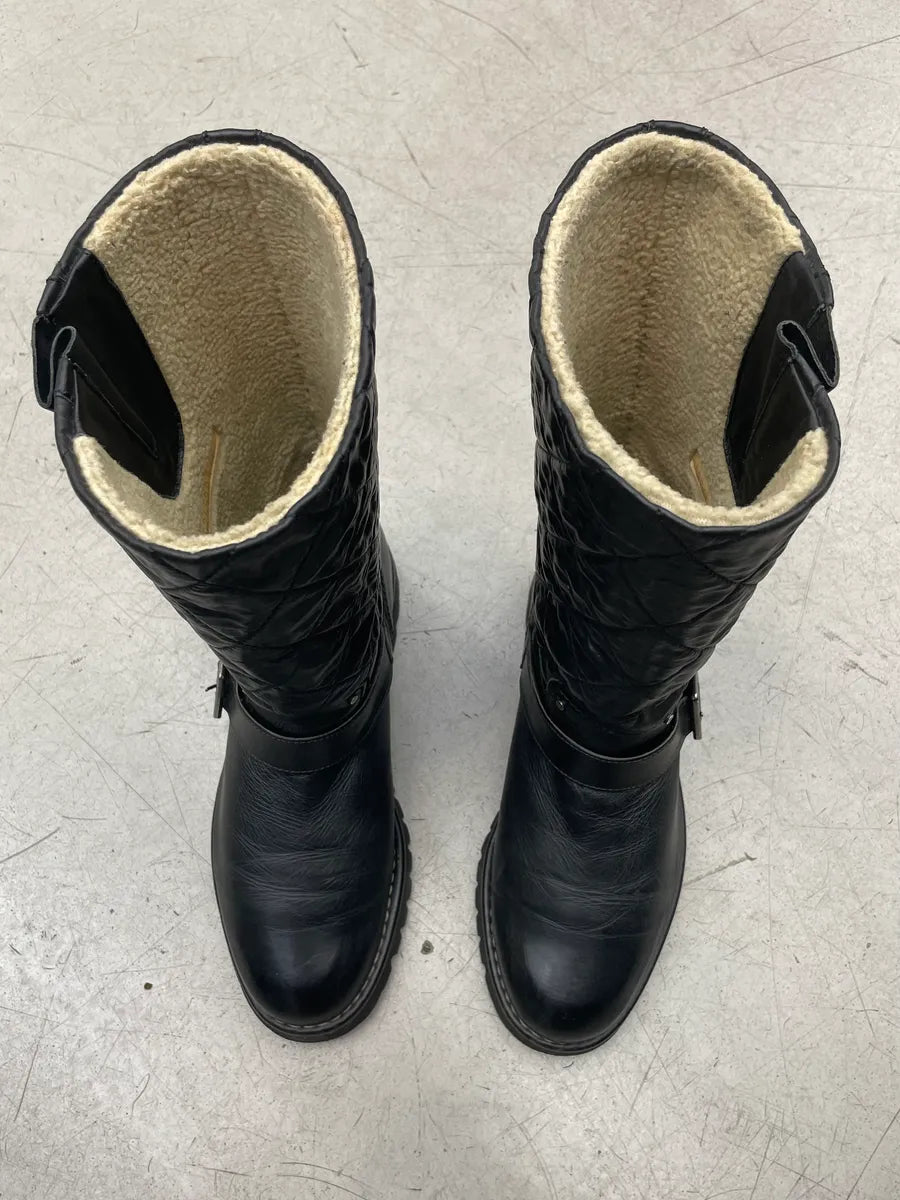 Chanel Black Leather Quilted Biker Boots hXdGHcs 3