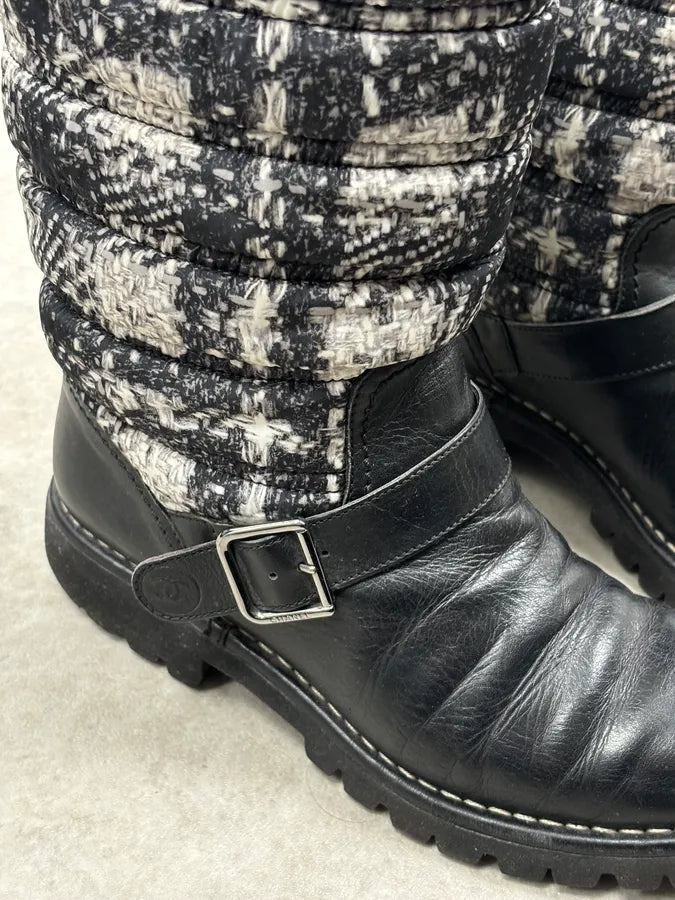Chanel Black Leather Quilted Biker Boots UYPaTeJ 11