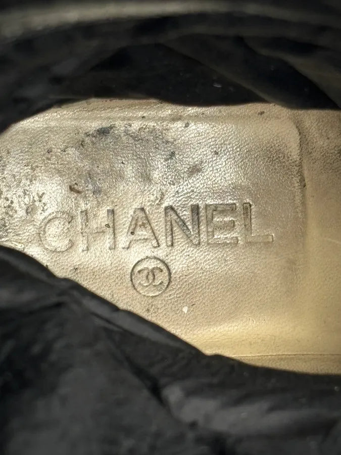 Chanel Black Leather Quilted Biker Boots UYPaTeJ 12