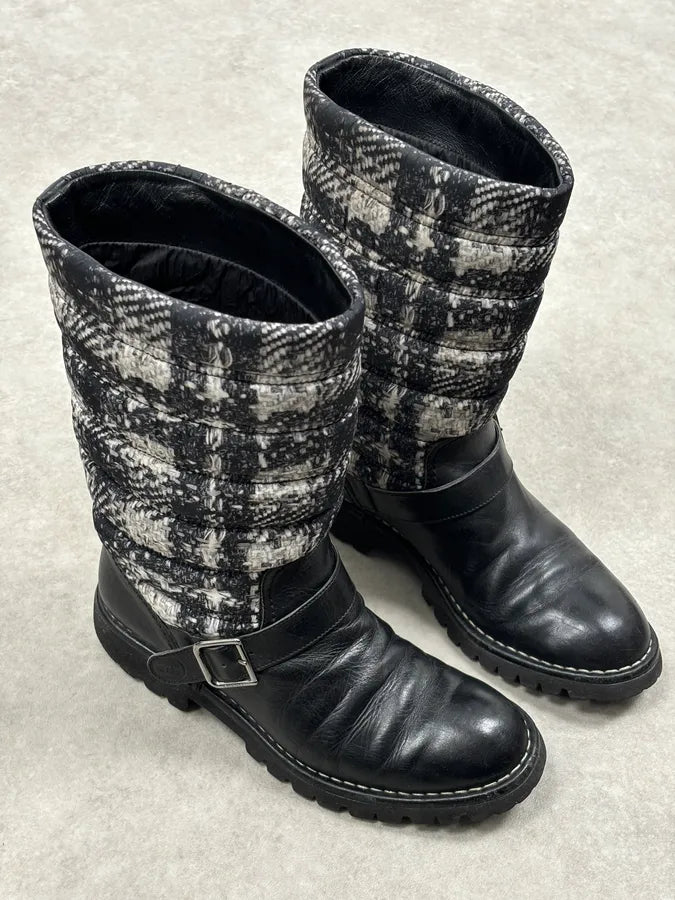 Chanel Black Leather Quilted Biker Boots UYPaTeJ 3