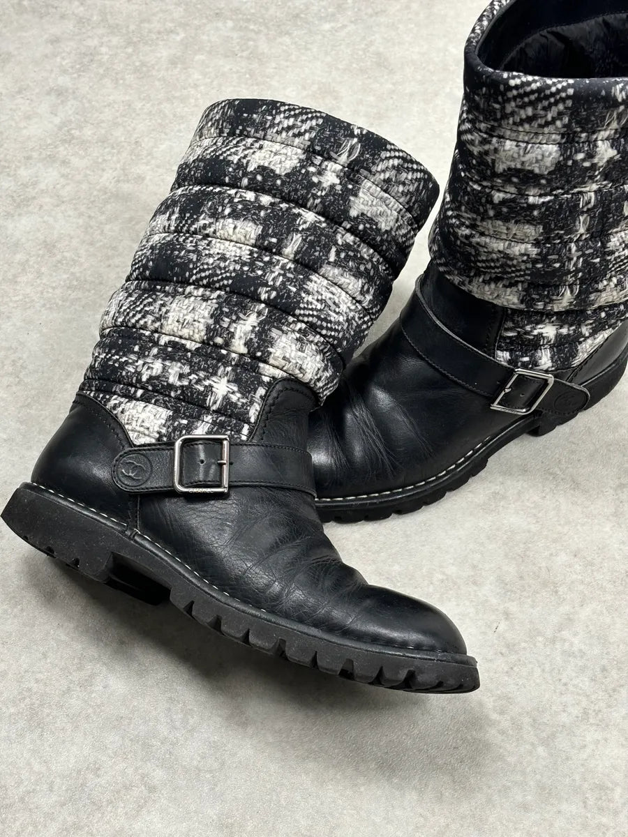 Chanel Black Leather Quilted Biker Boots UYPaTeJ 8