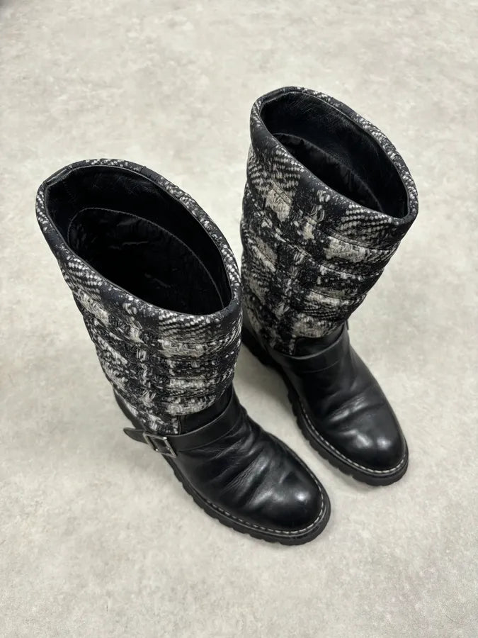 Chanel Black Leather Quilted Biker Boots UYPaTeJ 7